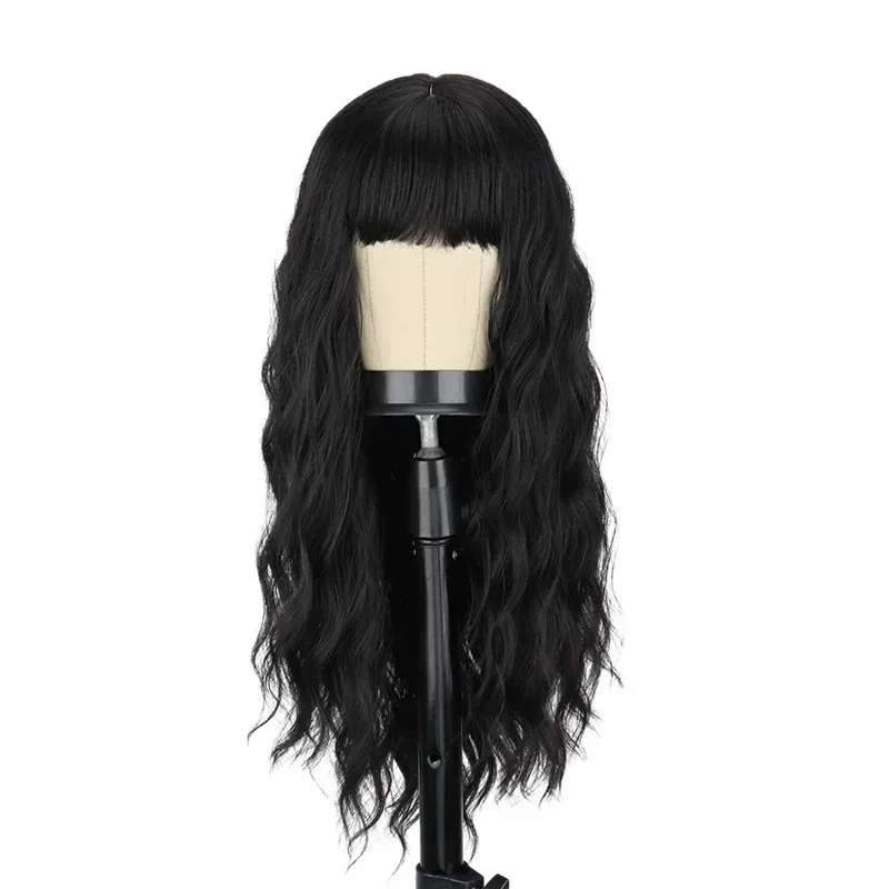 

European and American wigs Qi bangs corn perm cross-border wind women's wigs, air bangs brown gradual change gold long