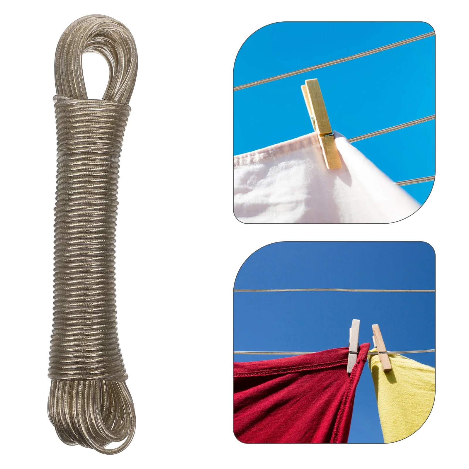 Plastic Coated Wire Rope Heavy Duty Washing Line Drying Nets Silver Indoor Clothesline Travel