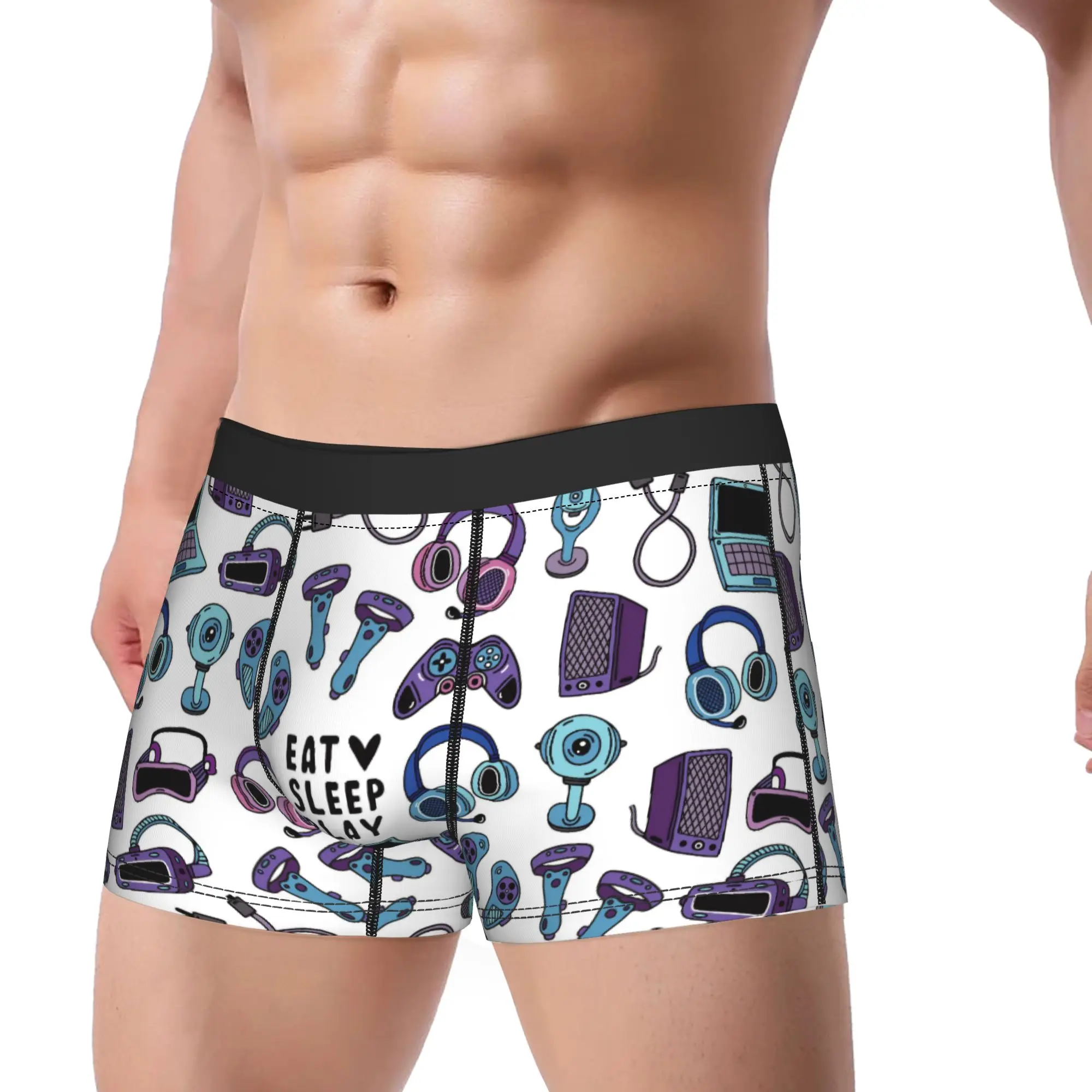 Men Game Controller Pattern Long Underwear  Humor Boxer Briefs Shorts Panties Male Mid Waist Underpants M-XXL