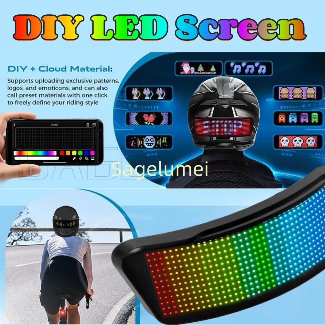 2026 DIY Led Helmet Display Motorcycle Helmet Warning Light Night Riding RGB Bike Helmet Taillight APP Programmable LED Screen
