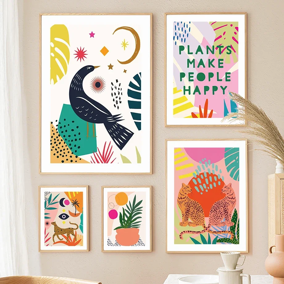 

Boho Leopard Bird Plant Leaves Abstract Wall Art Canvas Painting Nordic Posters And Prints Wall Pictures For Living Room Decor