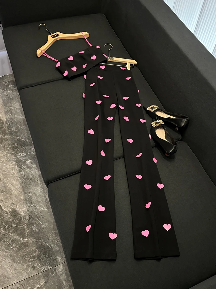 

Faionable Heart aped Sequin Strap Vest And Pants Set Two Piece Set A40 Glittering Top Bot Ensemble for Women