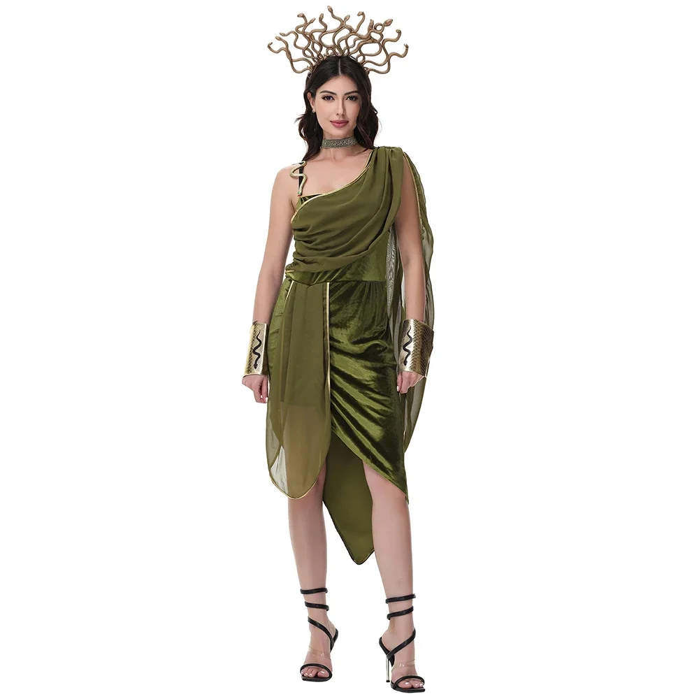 هالوين أنثى مثير اليونان القديمة فستان المرأة ميدوسا زي تأثيري مع خوذة كرنفال عيد الفصح بوريم فستان بتصميم حالم