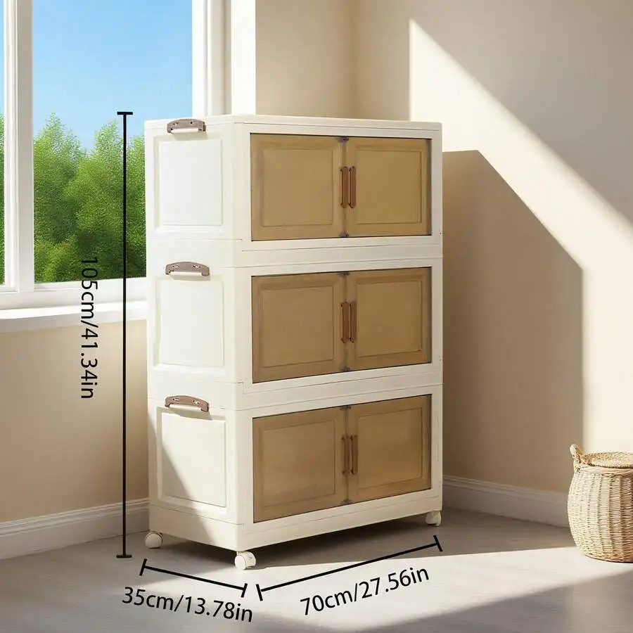Tool Free Assembly, Foldable And Stackable Storage Cabinet, Multi-Layer Large Capacity Independent Cabinet Organizer With Wheels