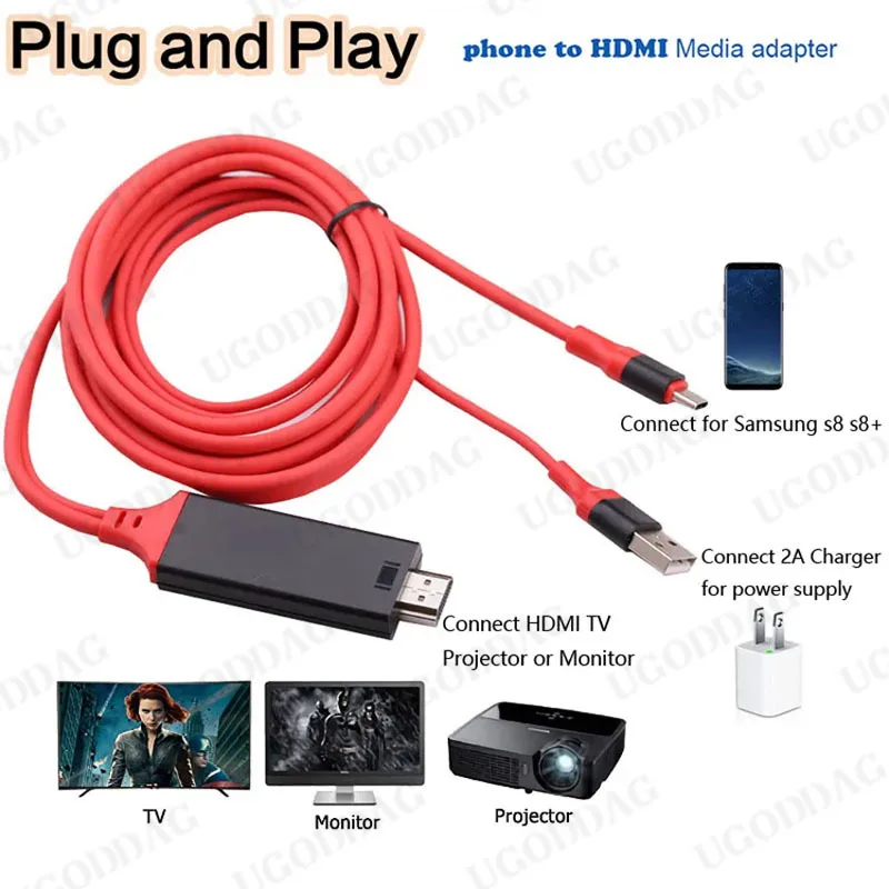 2M Type C Cable Android Phone to TV Adapter USB C HDMI-Compatible Video Link For Dell ASUS Samsung S21 S8 S9 S10 Plus for Huawei