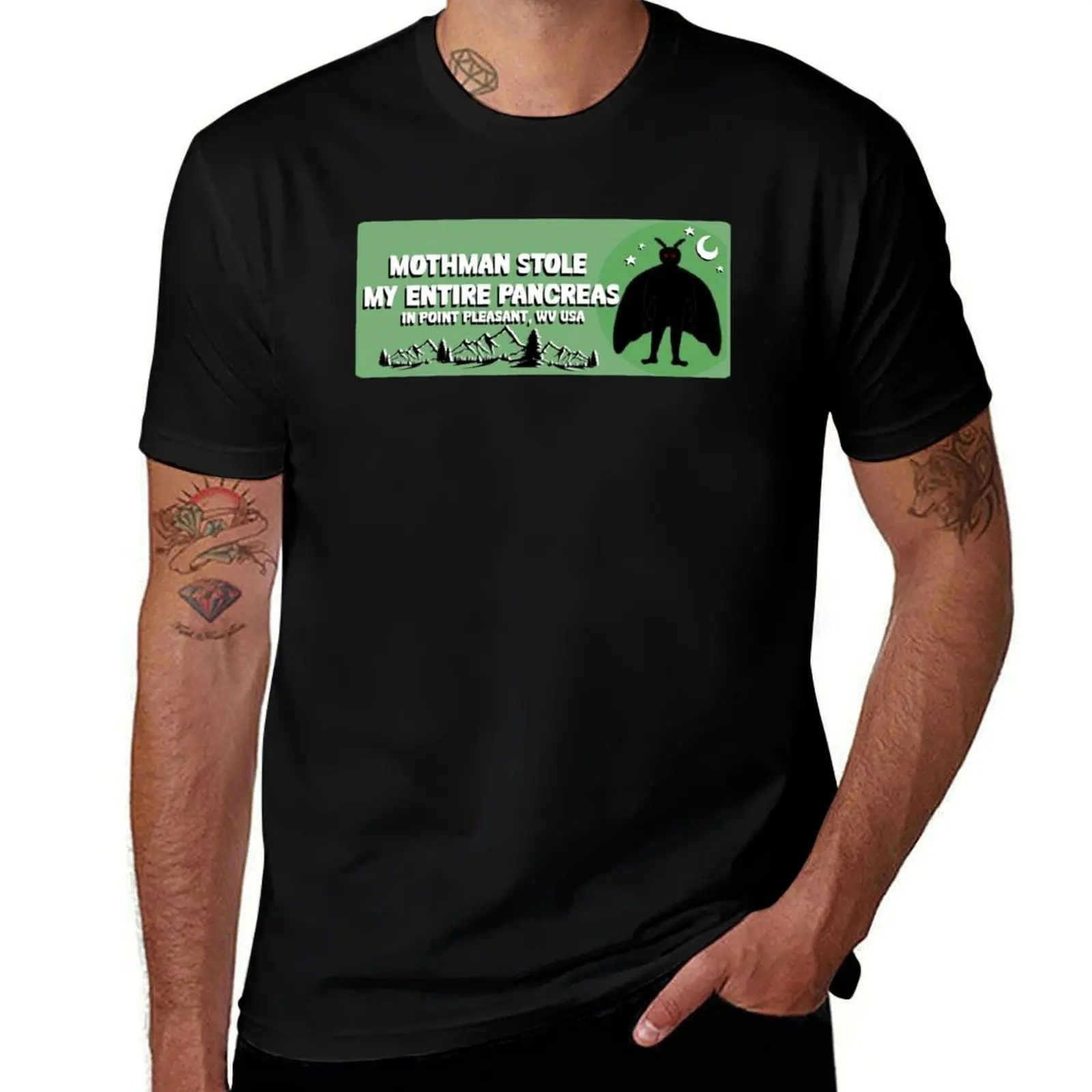 Mothman Stole My Entire Pancreas Bumper Sticker T-Shirt t shirts for man graphic tees T-Shirt