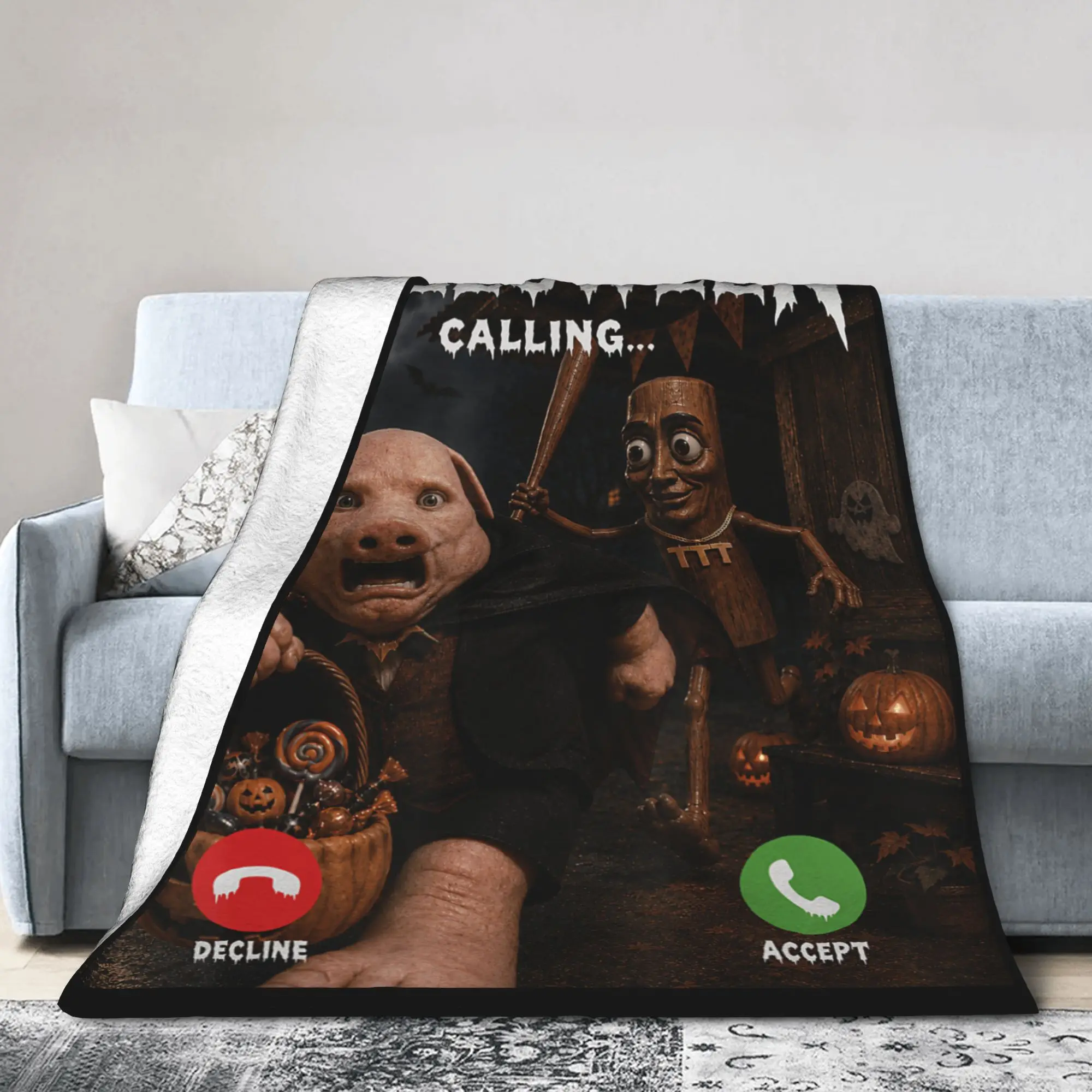 Tung Sahur John Pork Meme Blanket Halloween is Calling Flannel Funny Soft Bedding Throw Blanket Bedspread Autumn Winter Office
