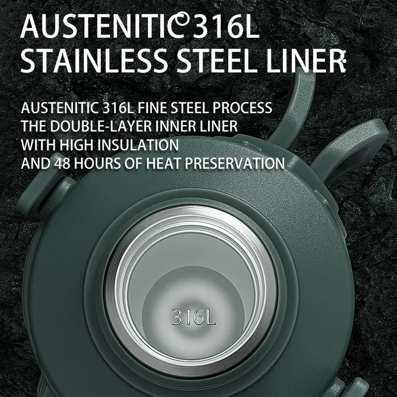 Green Stainless Steel Insulated Thermos Water Bottle, Large Capacity, Portable, Perfect for Tea, 4L, 5L