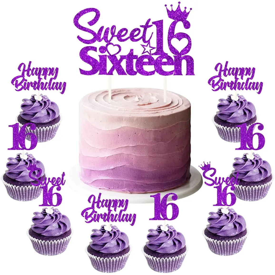 

JOYMEMO 25pcs 16th Birthday Cake Decorations Sweet 16 Sixteen Cake Topper Happy Birthday Sweet 16 Cupcake Toppers for Boys Girls