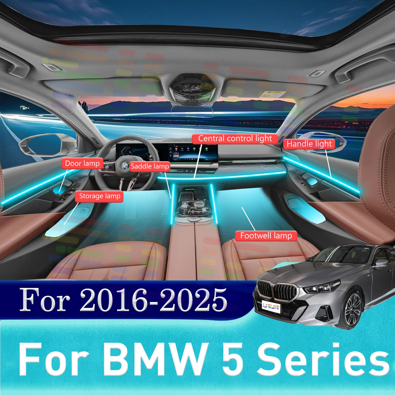 

Для BMW 5 серии G30 G38 делают празднование дня рождения по катанию более радости со скрытыми светодиодными полосами для интерьера автомобиля