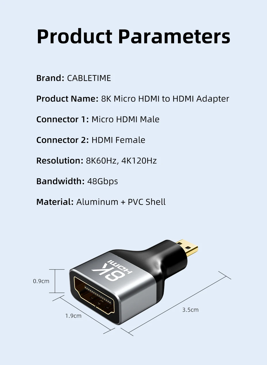 CABLETIME Mini-HDMI-Adapter Mini/Micro HDMI auf HDMI-Adapter 8K 60Hz für Raspberry Pi ZeroW Camcorder Laptop HDMI Mini-Adapter – Detail 20