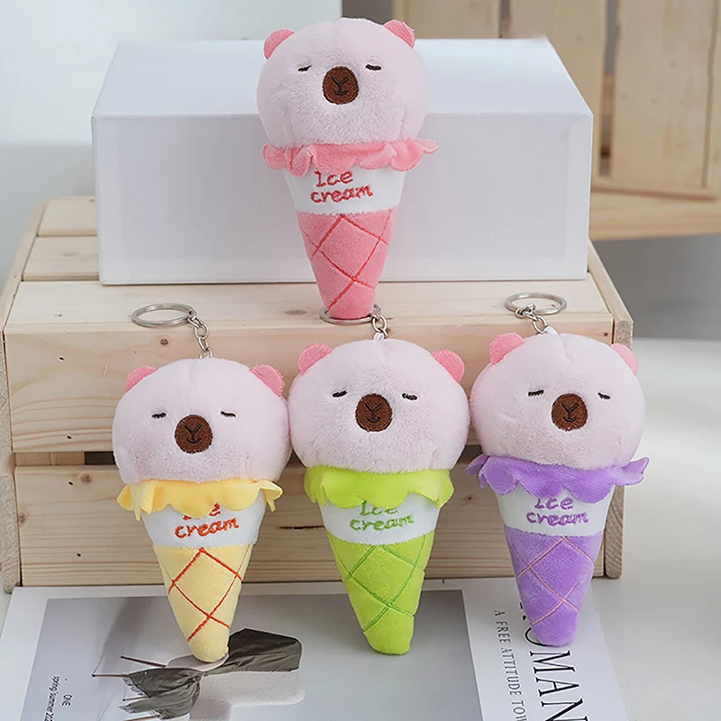 New Cartoon Dumb Cute Ice Cream Capybara Pendant Cute Plush Toy Doll Bag Hanging Ornaments Keychain Desktop Doll Car Pendant