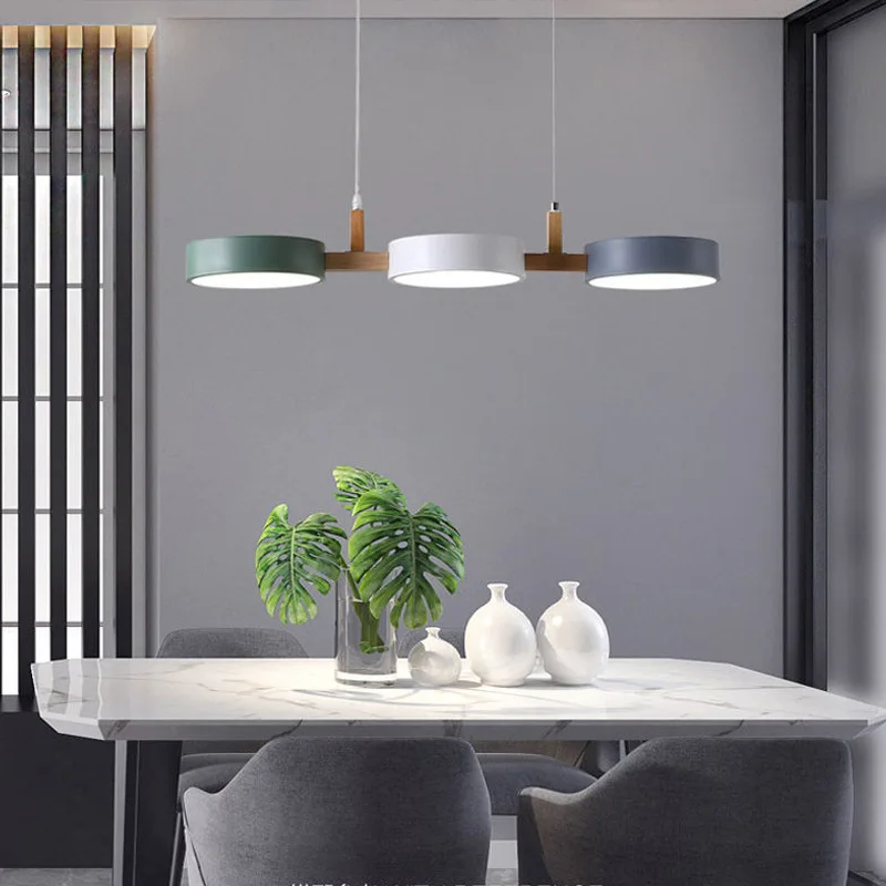 LED Three Headed Macaron Pendant Lamp, Simple and Modern Home Lighting Fixtures for Dining Room Living Room Lobby