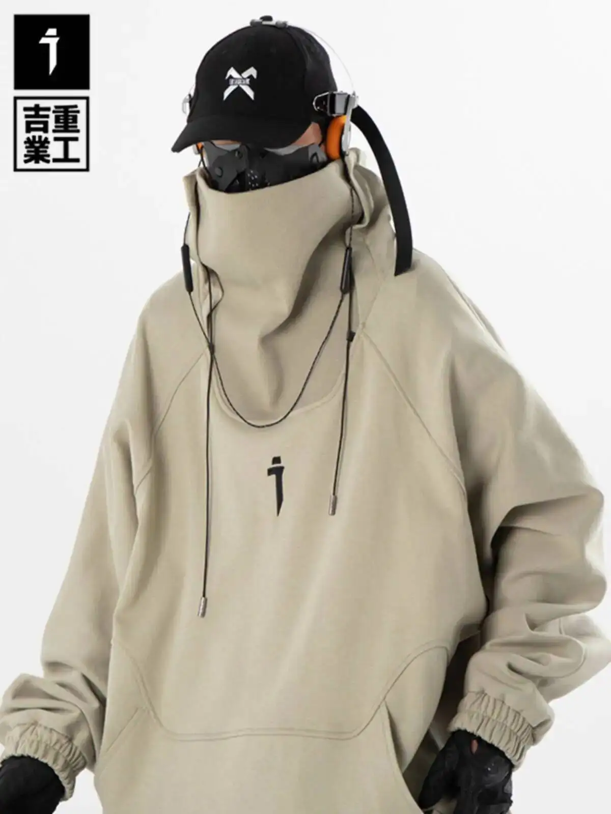 Man Coat Sweatshirt Autumn Winter Streetwear Hip HopTurtleneck Techwear Fleece Lined Hoodie  Unisex Loose Casual Oversize Jacket