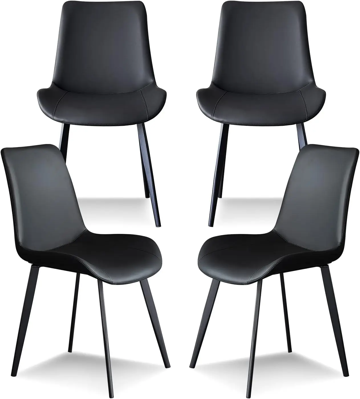 Dining Chairs Set of 4 Black Faux Leather for Kitchen Dining Room, Comfortable Mid Century Modern Chair with Metal Legs,