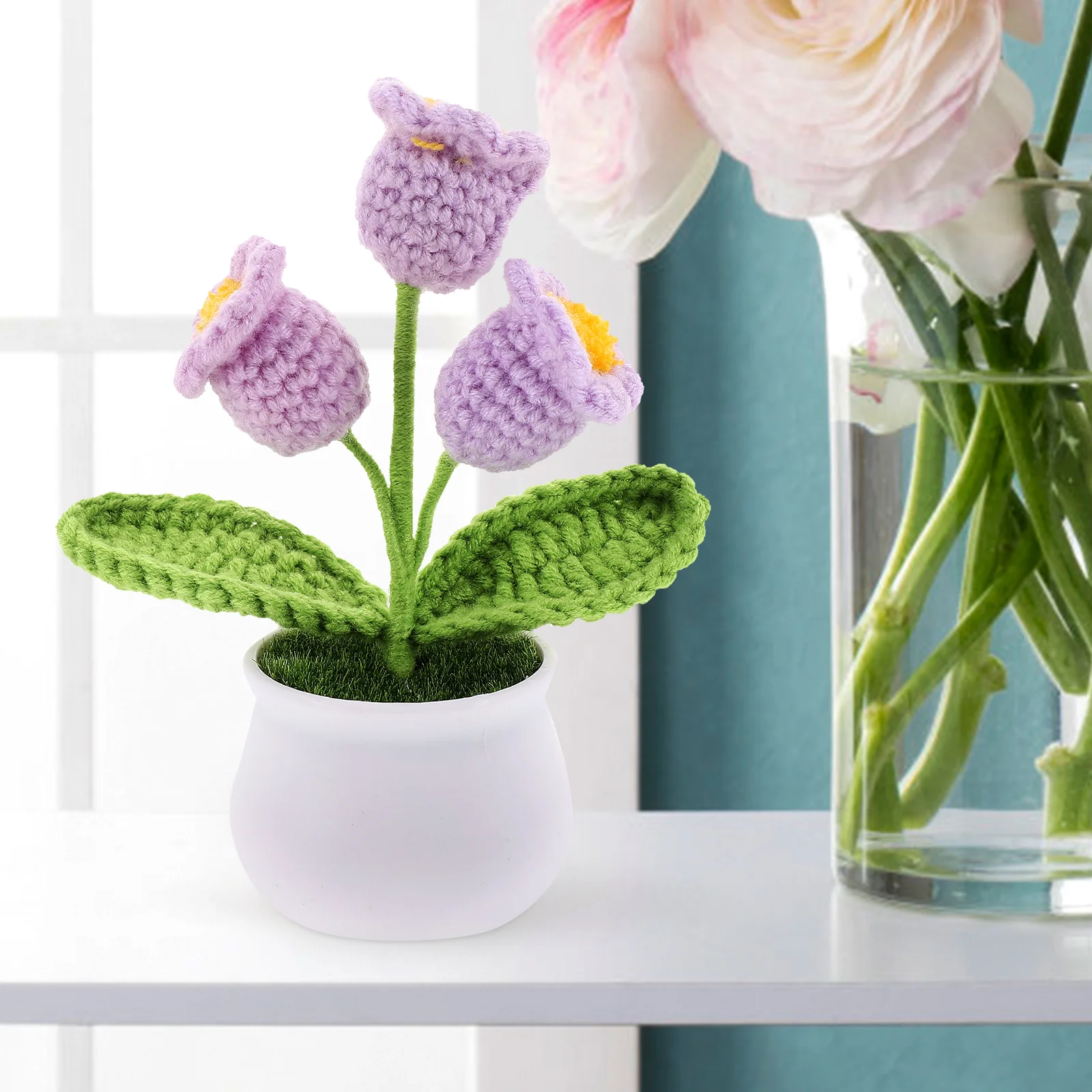 

Crochet Artificial Convallaria Flower Home Office Tabletop Decoration Lifelike Adorable Design Stable Quality Long Lasting Use