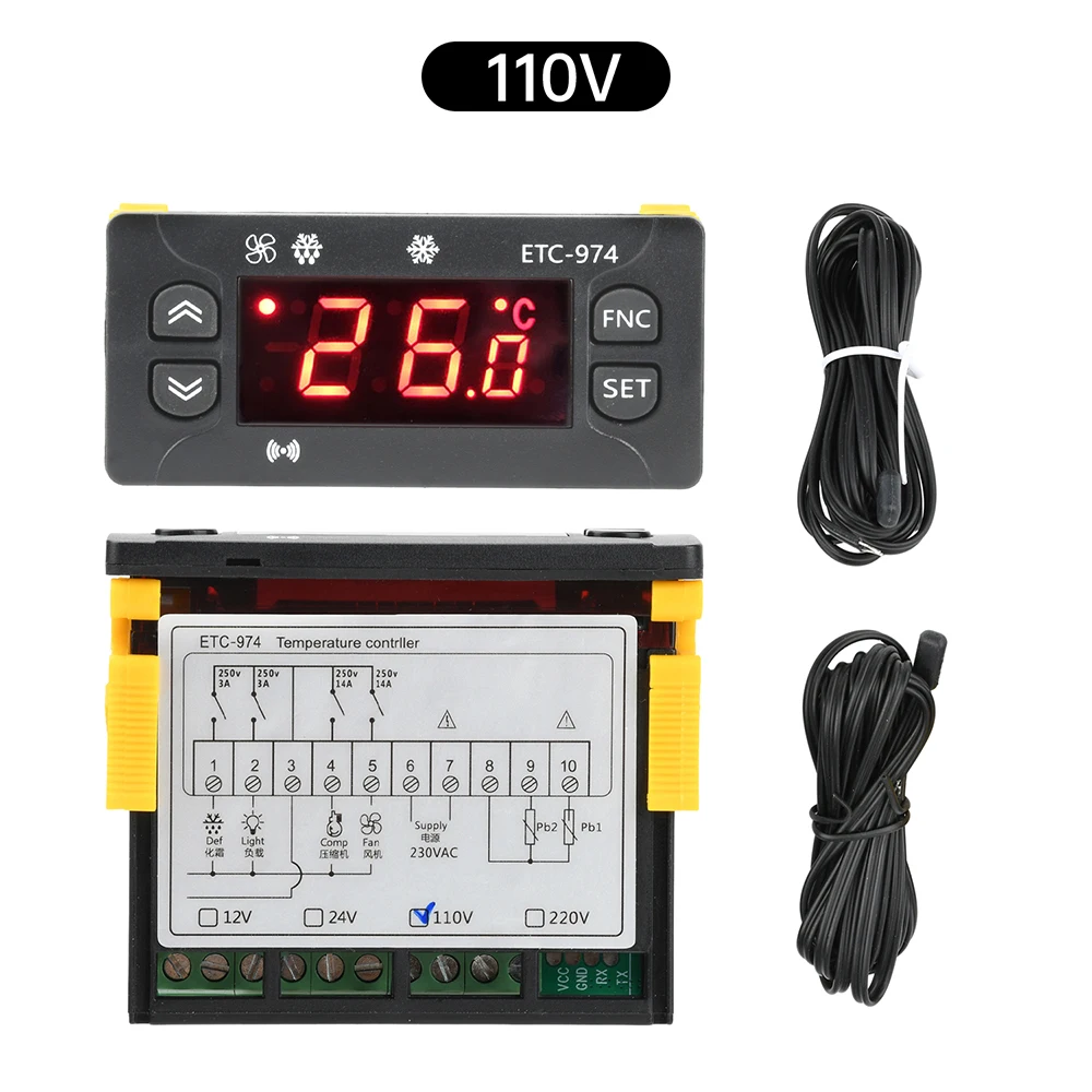 ETC-974 Intelligente Digitale Display Temperatuurregelaar DC12V/24 V AC110V/220 V Nauwkeurige Aanpassing Compressor/Frost/Ventilator