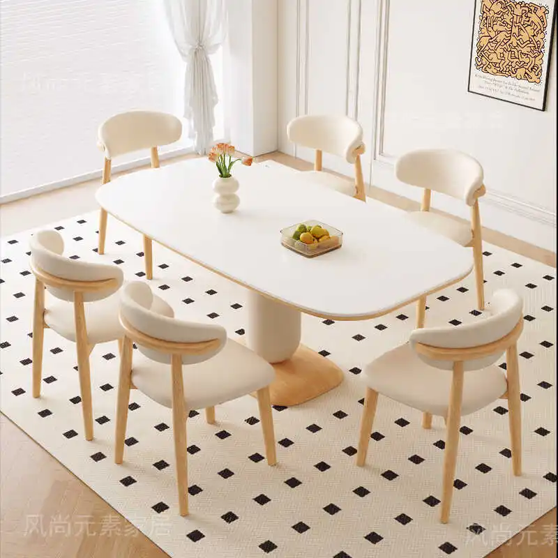 

Cream wind rock slab dining table and chair combination wabi sandy wind log wind Nordic oval Japanese style home all solid wood