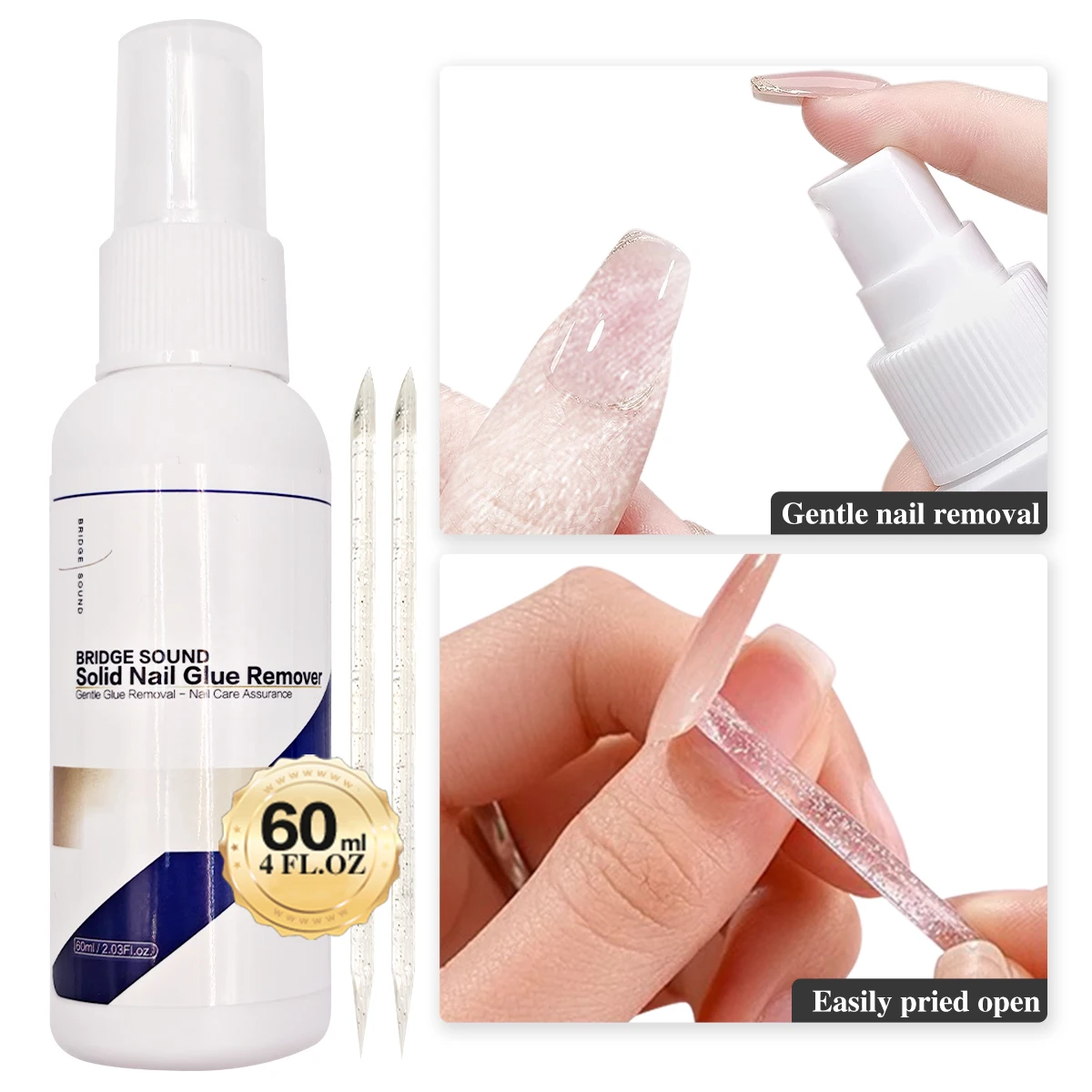2fl. oz BRIDGESOUND Solid Nail Glue Remover, Easy Remove on Fake Nails, Upgraded Formula, Gentle, 15s Quick Removal,