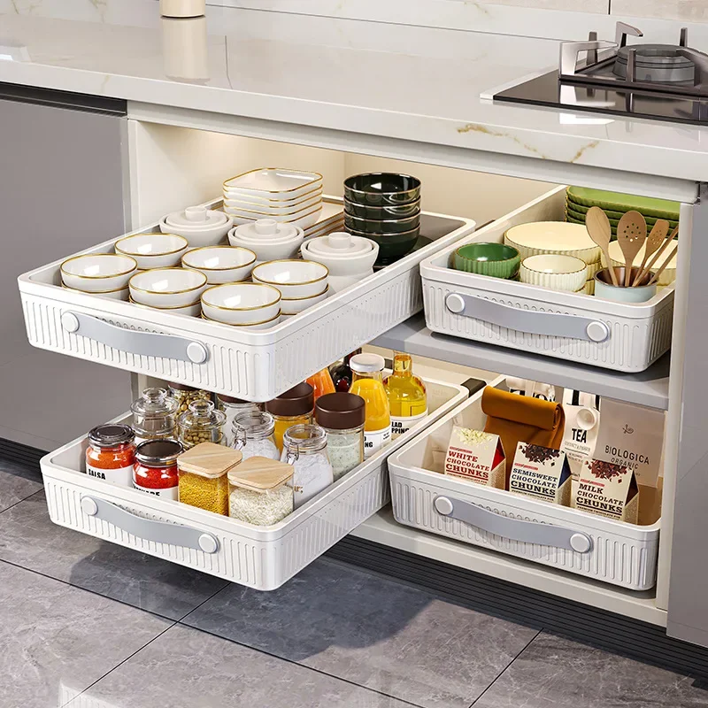 Pull Out Kitchen Storage Rack with Slide Rails Cabinet Organizer Spice Seasoning Bottle Storage Rack Drawer Type Tray