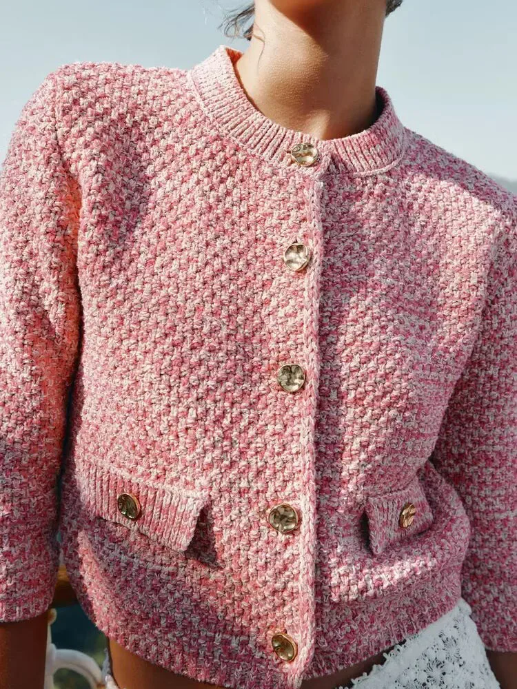 Casaco E de Malha Slim Fit de Manga Longa Novo Outono 2025 com Botão Único Moda Fena Estilo Europeu Cardigan Aberto