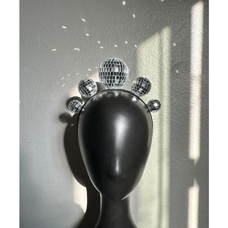 Sparkly Disco Mirror Ball Headband 5 Gradient Reflective Balls Black Comfort Headband, Retro 70s Cosplay  Nightclub Photoshoot