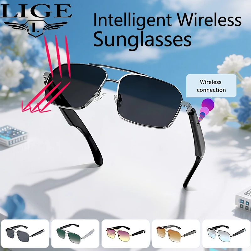 

LIGE New Smart Sunglasses Glasses Bluetooth Call Outdoor Sport Headphones Waterproof Anti-UV Music Eyeglasses For Men Women 2025