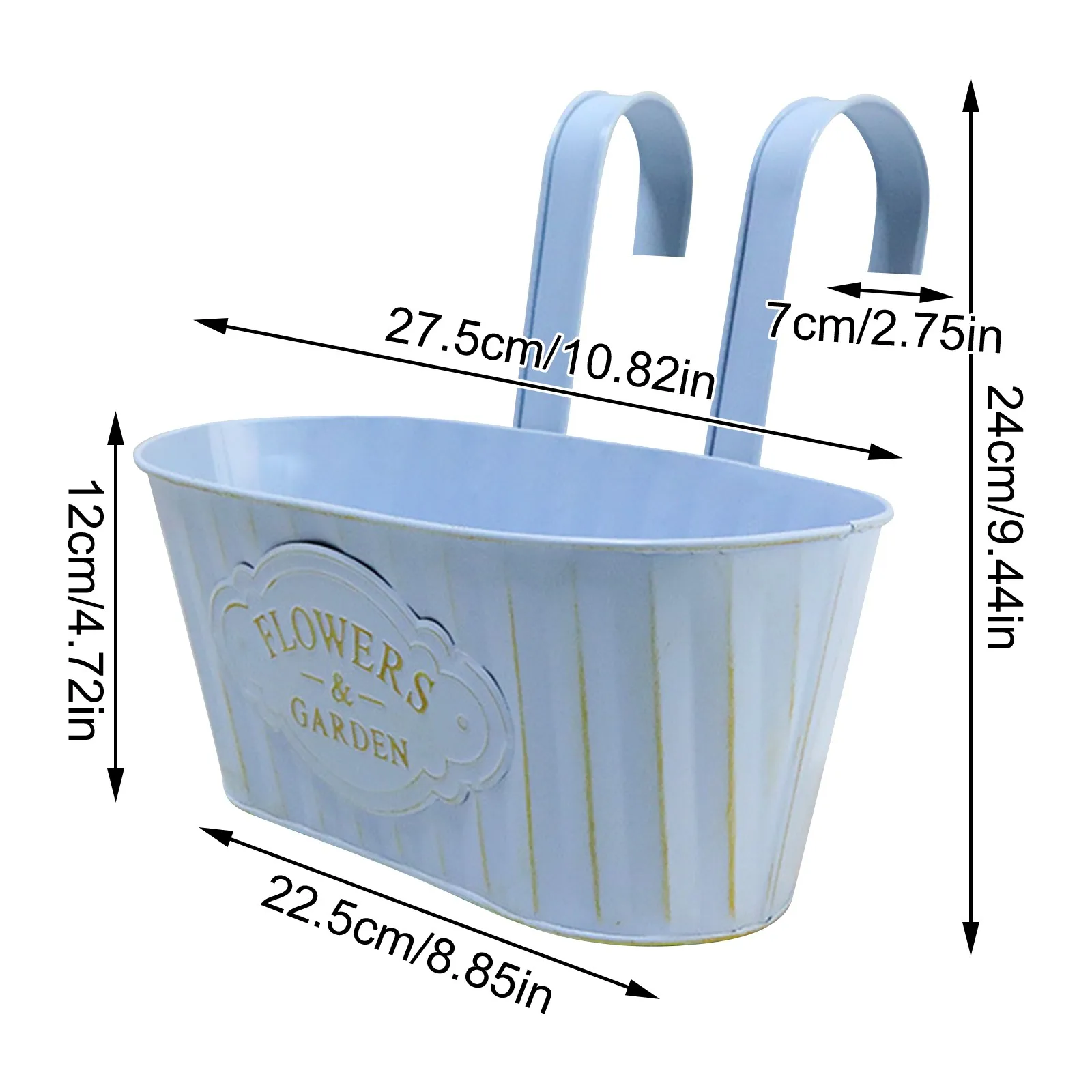 حامل نباتات زهور نافذة معلق معدني مع فتحات تصريف وعاء زهور بخطاف مزدوج قابل للإزالة لسياج درابزين الشرفة