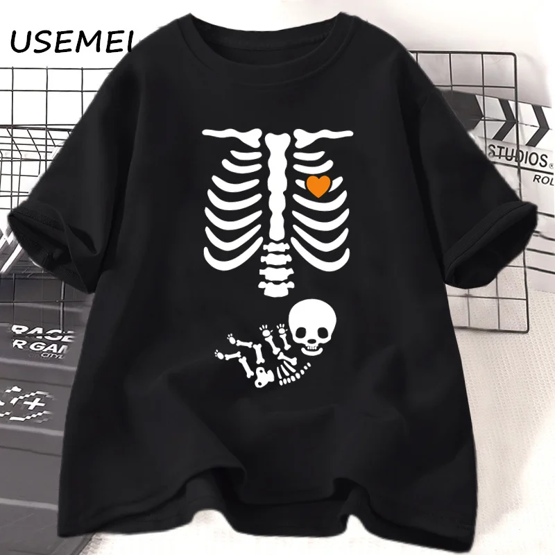 Pregnant Women Fall New Mom Tees Clothing Skeleton Halloween Maternity Tshirt Funny Mother Pregnancy Announcement T-shirt - view 2