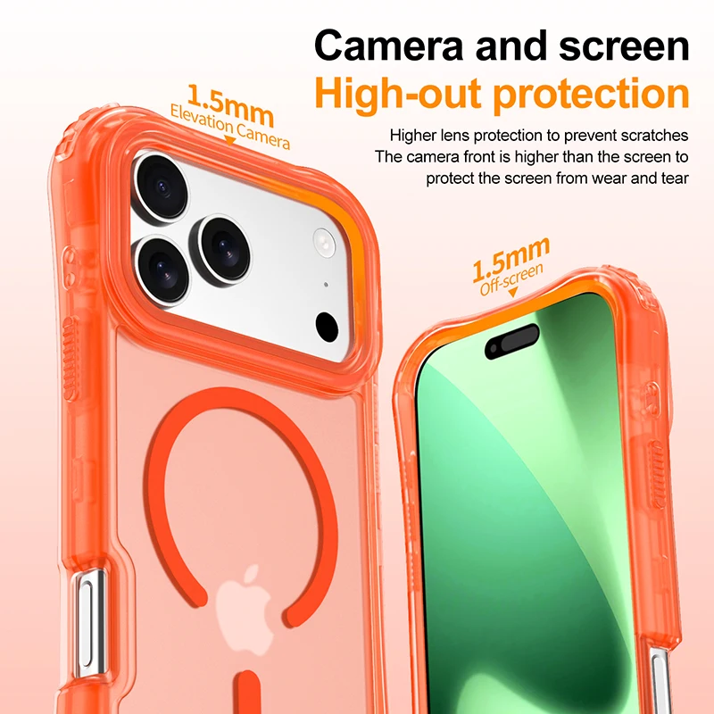 3IN1 حافظة مغناطيسية مقاومة للصدمات شديدة التحمل لهاتف آيفون 17 برو ماكس 17 غطاء حبل شحن لاسلكي Air Magsafe