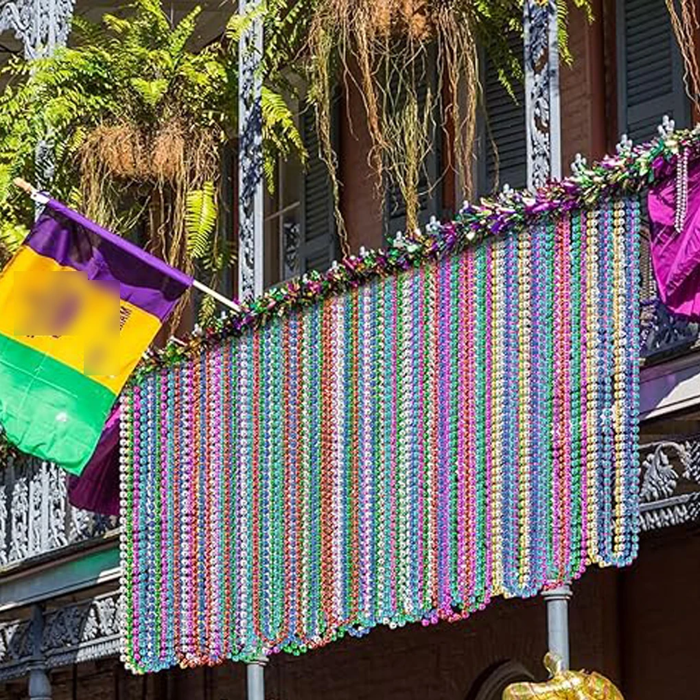 

Свободный набор из 48 предметов: фиолетовый, серебристый, золотой, зеленый, бусины для вечеринок, легкий вес для карнавала многоразового использования, украшение (6 мм 84 см)