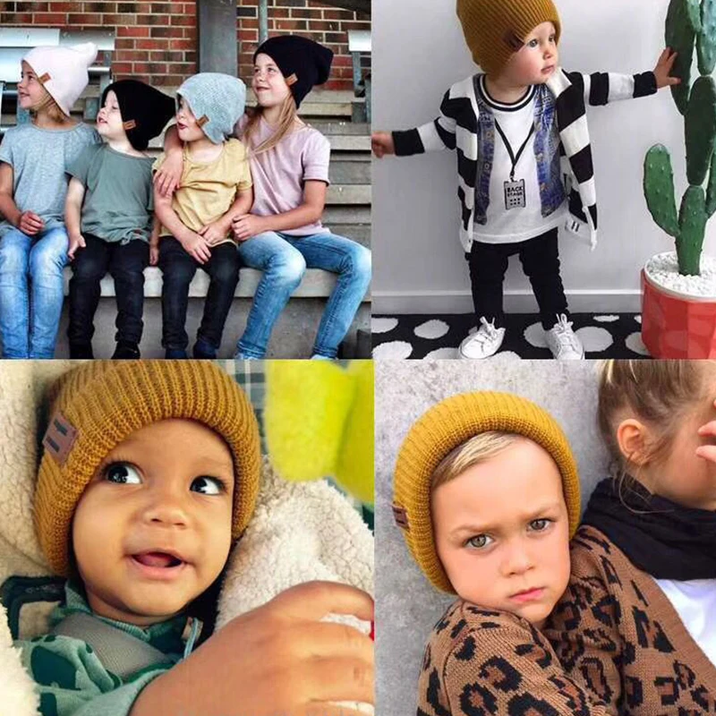 Inverno caldo solido berretti lavorati a maglia cappello per bambini bambino Unisex neonato Crochet Skullies Caps moda cotone bambini Cap accessori