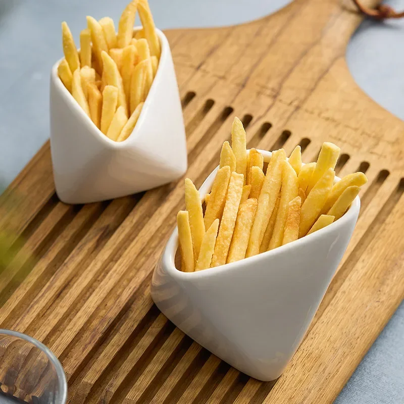 Ceramic Three-dimensional folded French fries Cup ceramic cooking bowl characteristic hotel tableware snack plate dipping sauce.