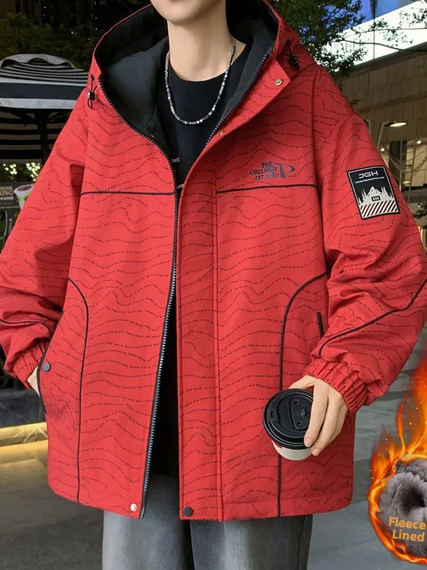 

Autumn Winter Fce Lined Thiened Men's Jaet Youth Faion Urban Sle Zipper Closure Warm Coat for Teens And High Schoo...