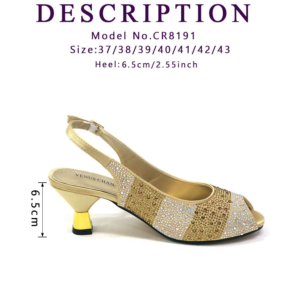 2024 Special Design Peep Toe Shoes Matching Bag Set in Golden Color Comfortable Heels For Women Wedding Party Pump