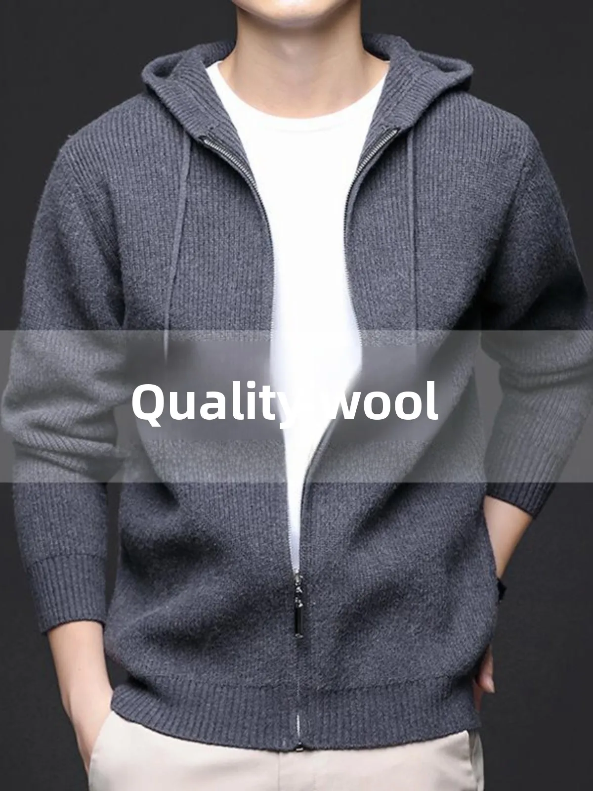 

Warm Woolen Zipper Cardigan for Middle-Aged Men Casual Loose Jaet with Hood Autumn Winter New Sle Faion Urban Striped