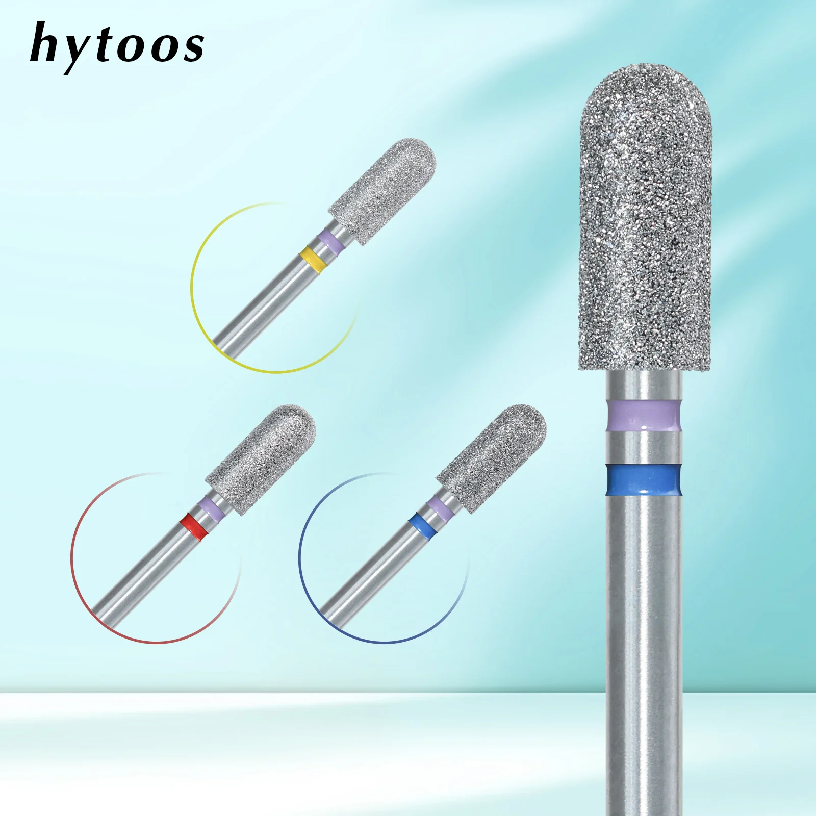HYTOOS Round Barrel Natural Diamond Nail Drill Bits Stainless Steel Cuticle E File Bits for Nail Prep Sidewalls Manicure Tools