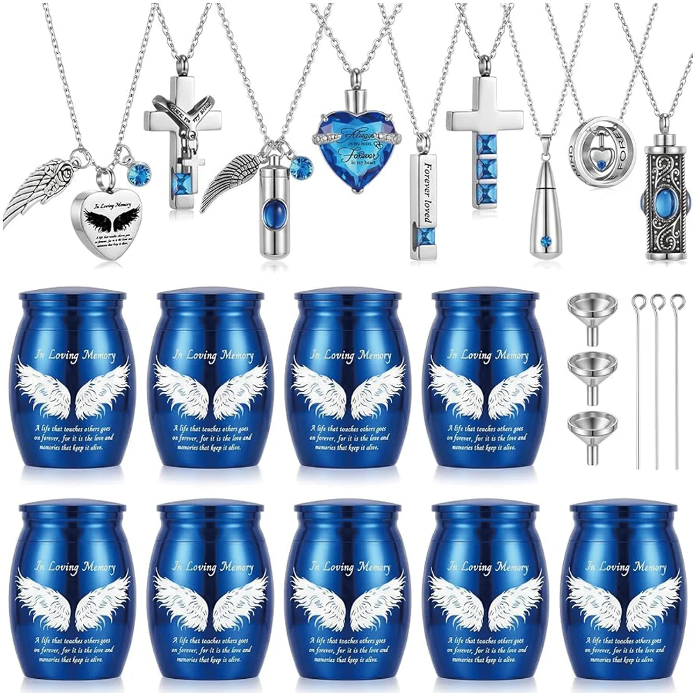18 Pcs Small Cremation Urns and Ashes Necklace Set,Red Stainless Steel Keepsake Urns for Human Ashes Memorial Jewelry for Family