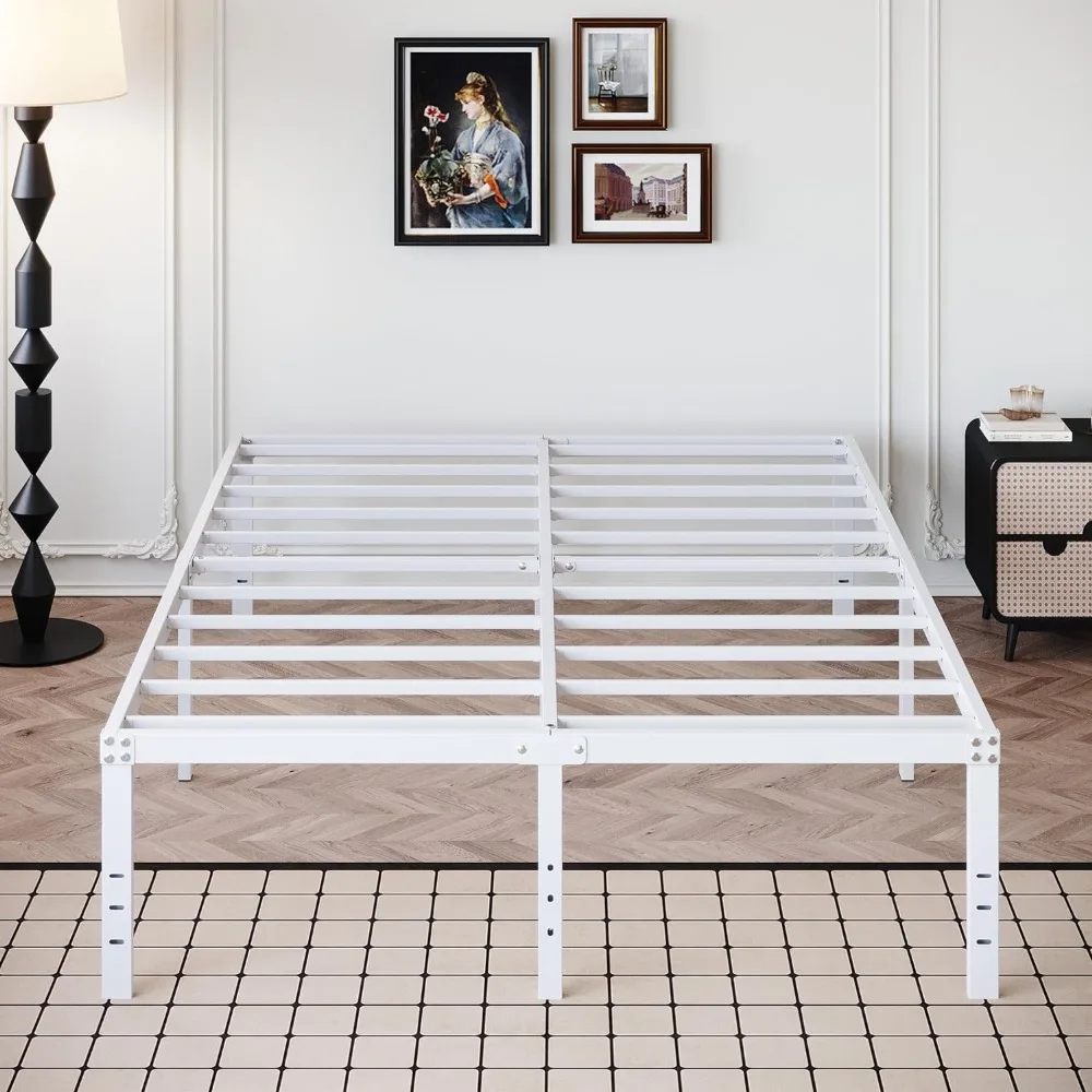 18 Inch White Full/Queen/KingBed Frame Heavy Duty Metal Platform No Box Spring Needed, Maximum Storage, Easy Assembly,Noise Free