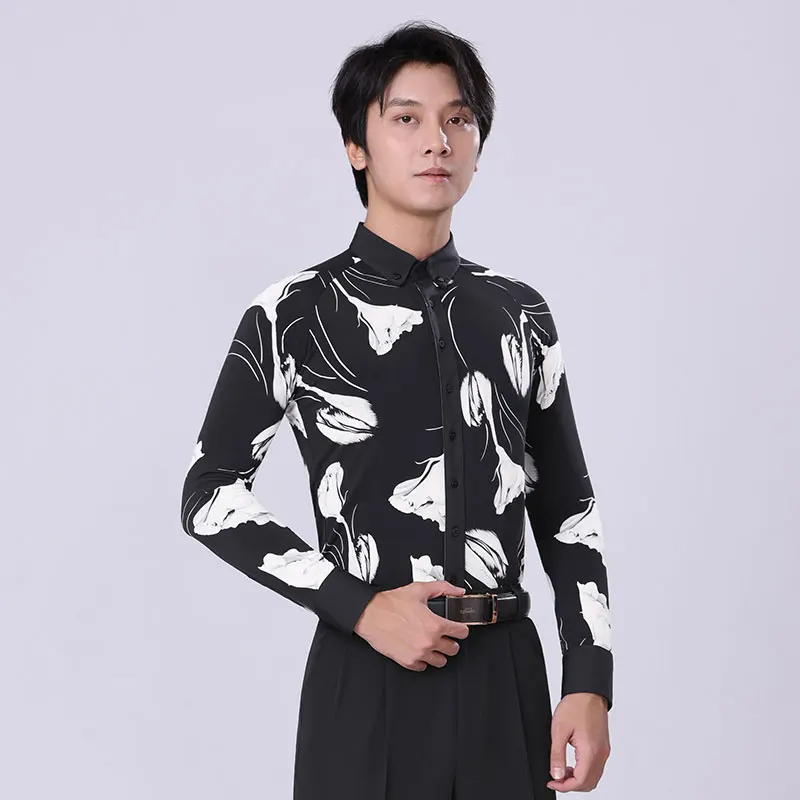 Doubl Men\'s High-end Moden Top Ballroom Shirt Long Sleeve Waltz Dance Dress Latin Dance Competition top dancewear latest designs