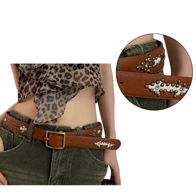 Rock Fan Waist Belt with Pin Buckle PU Waist Belt for Jeans Coat Skirt Decors