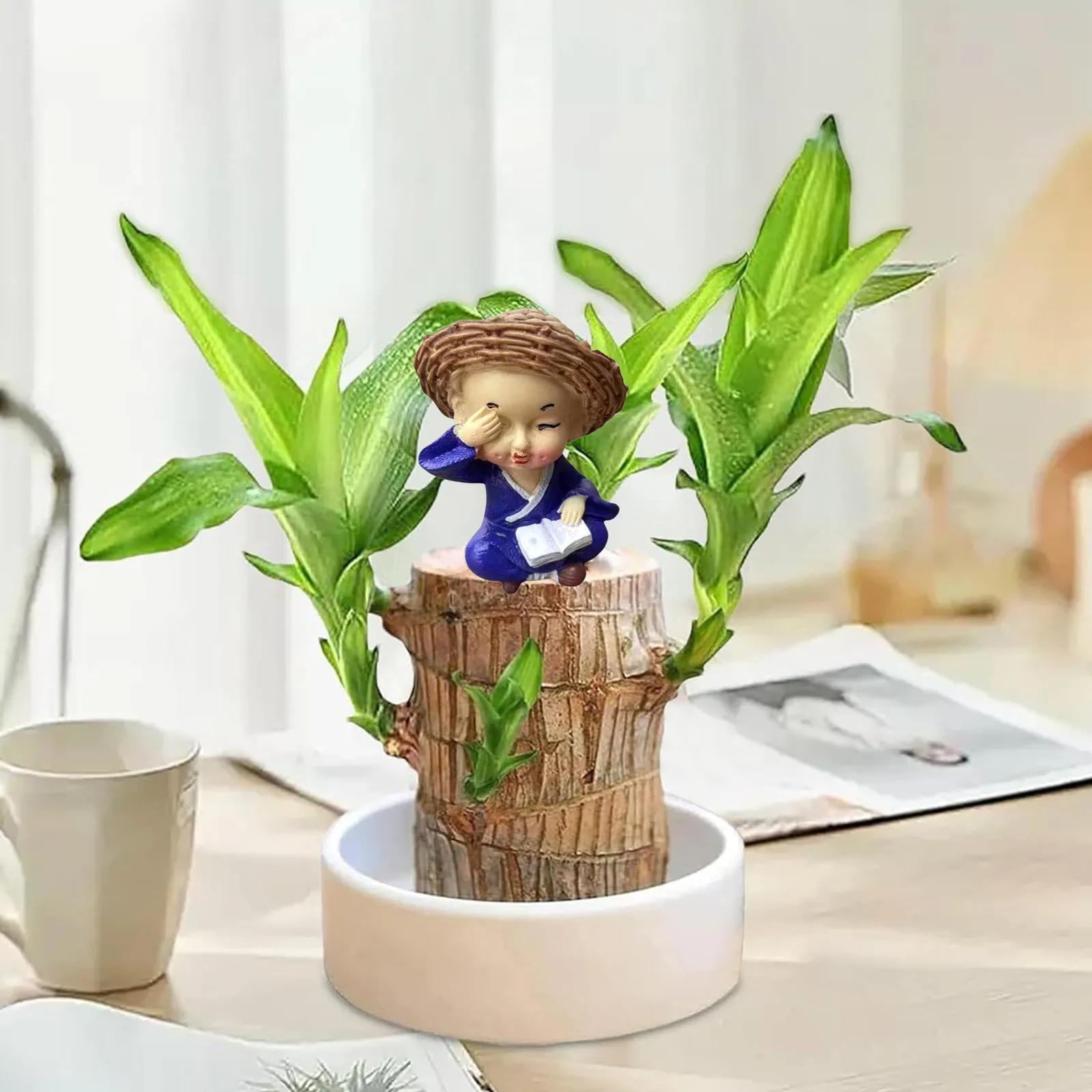 Mini Tree Man Figurine Brazilian Lucky Wooden Tray Hydroponic Potted Tree Stump Plant Tray Holder Office Desktop Decoration