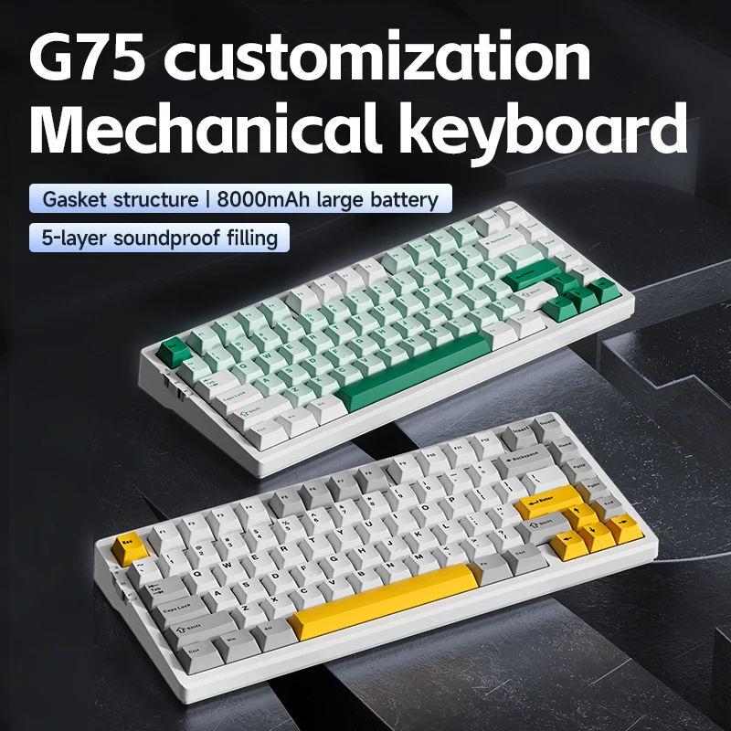 MCHOSE G75 Pro Mechanical Keyboard Tri-Mode Wireless Bluetooth Hot Swap Gasket Structure E-sports Gaming Keyboards Customized