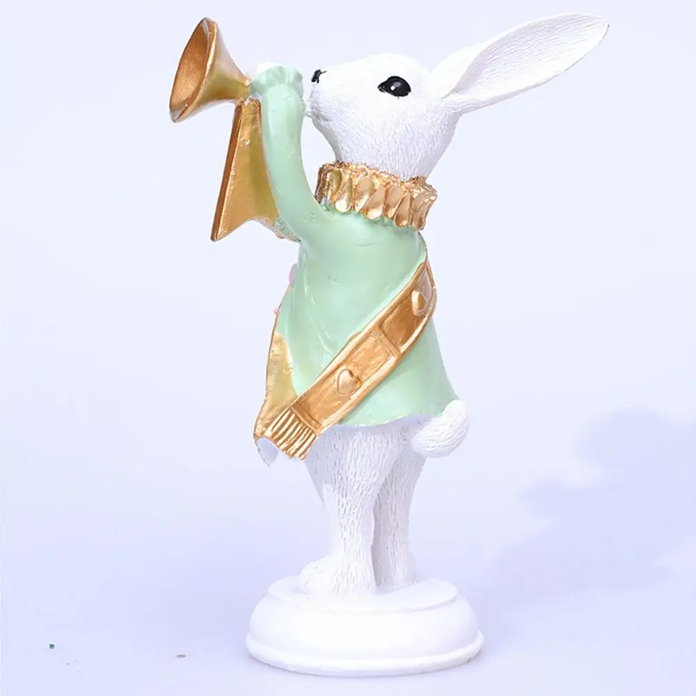 Cute Easter Bunny Figurine Resin Crafts Festival Rabbit Statue Ornament Scepter Trumpet Design Realistic Animal Sculpture