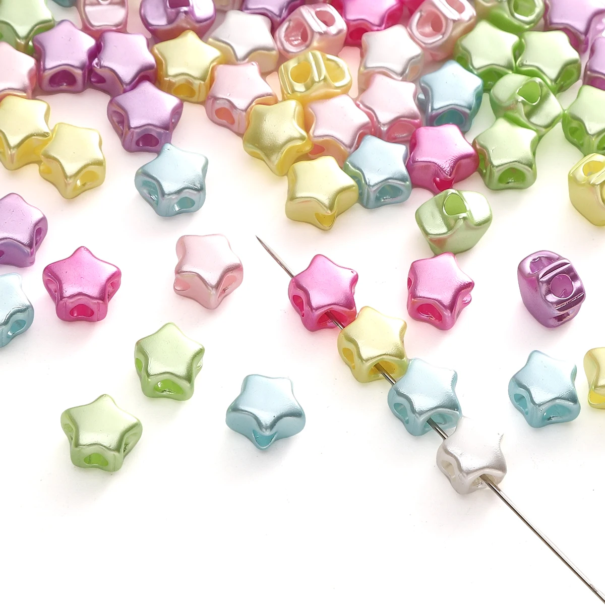 10-25pcs Acrylic Pearlescent Star Beads 9x8mm 4-Way Star Loose Beads Connector For DIY Bracelet Necklace Jewelry Making Supplies