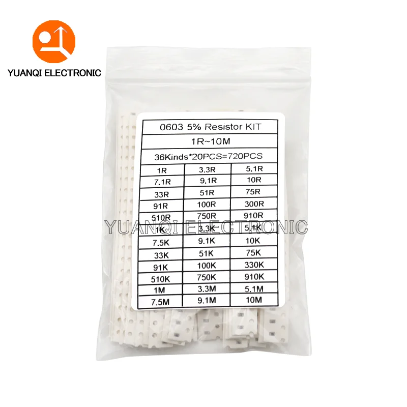 720PCS 0603 0805 1206 5% SMD Chip Resistor Kit 36Value*20pcs=720pcs 1 ohm - 10M resistance DIY Set