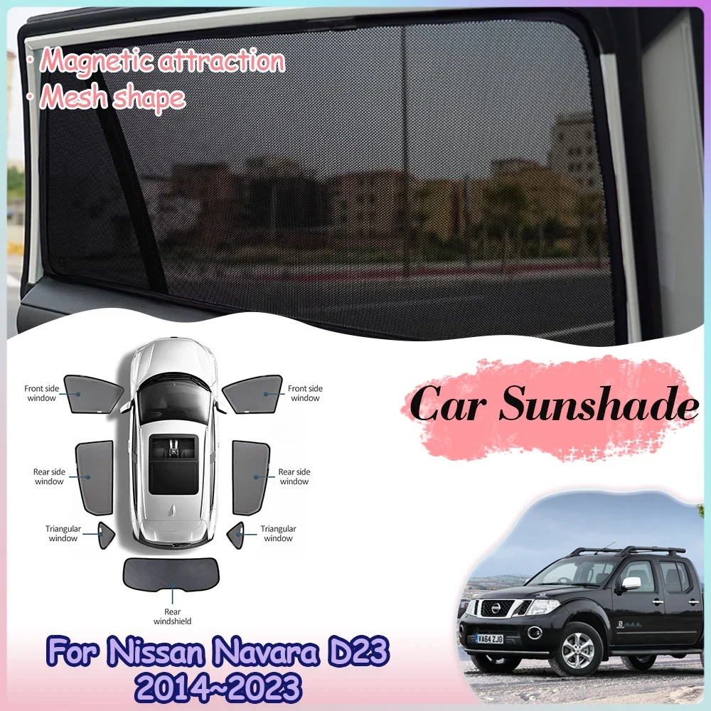 Car Magnetic Sunshades for Nissan Navara Frontier NP300 D23 2014~2023 Rear Windshield Visor Side Window Mesh Curtain Accessories