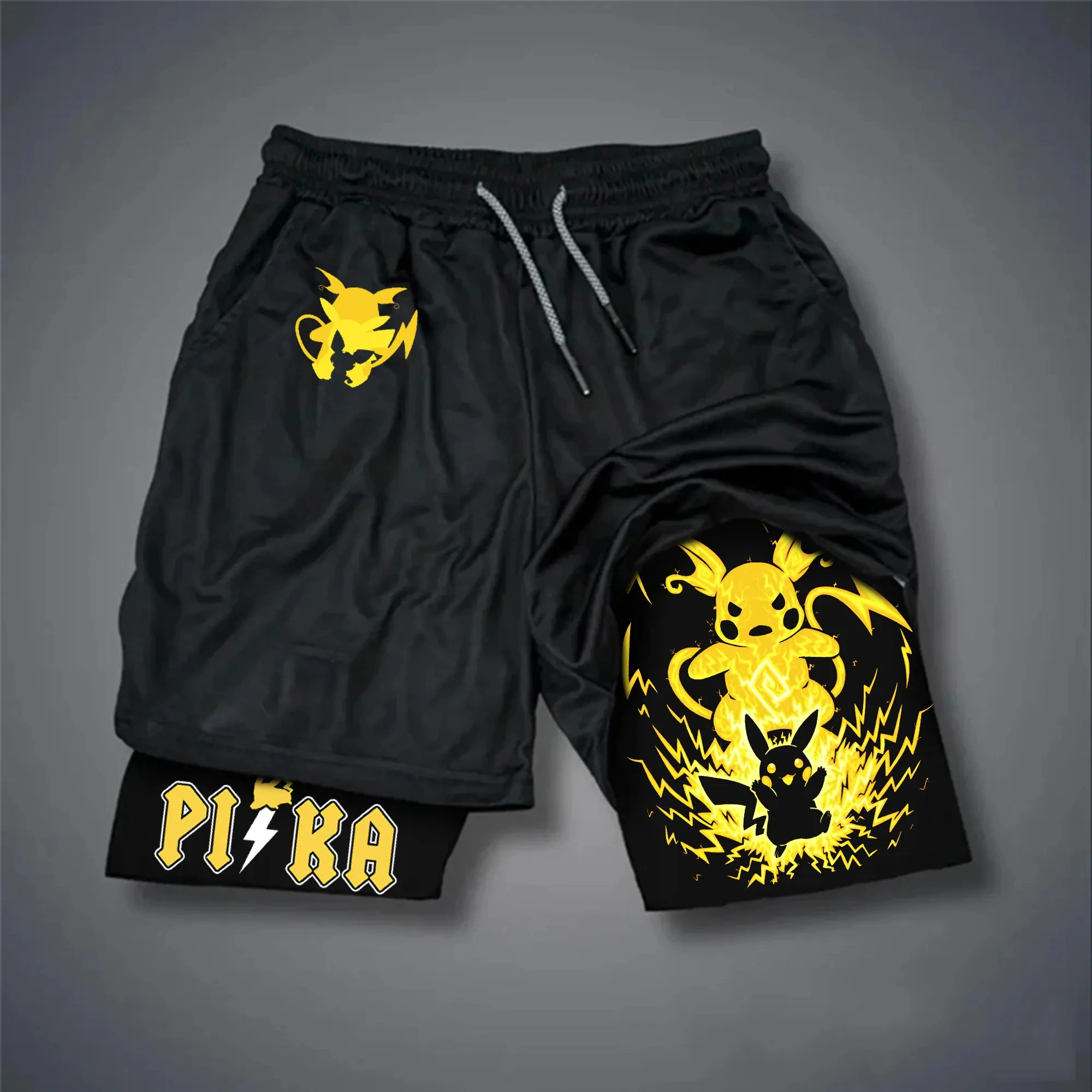 バンダイ 2026 新ファッションスポーツファイア恐竜エルフプリントメンズスポーツショーツ巾着ウエストフィットネスウェアサンドイッチパンツ