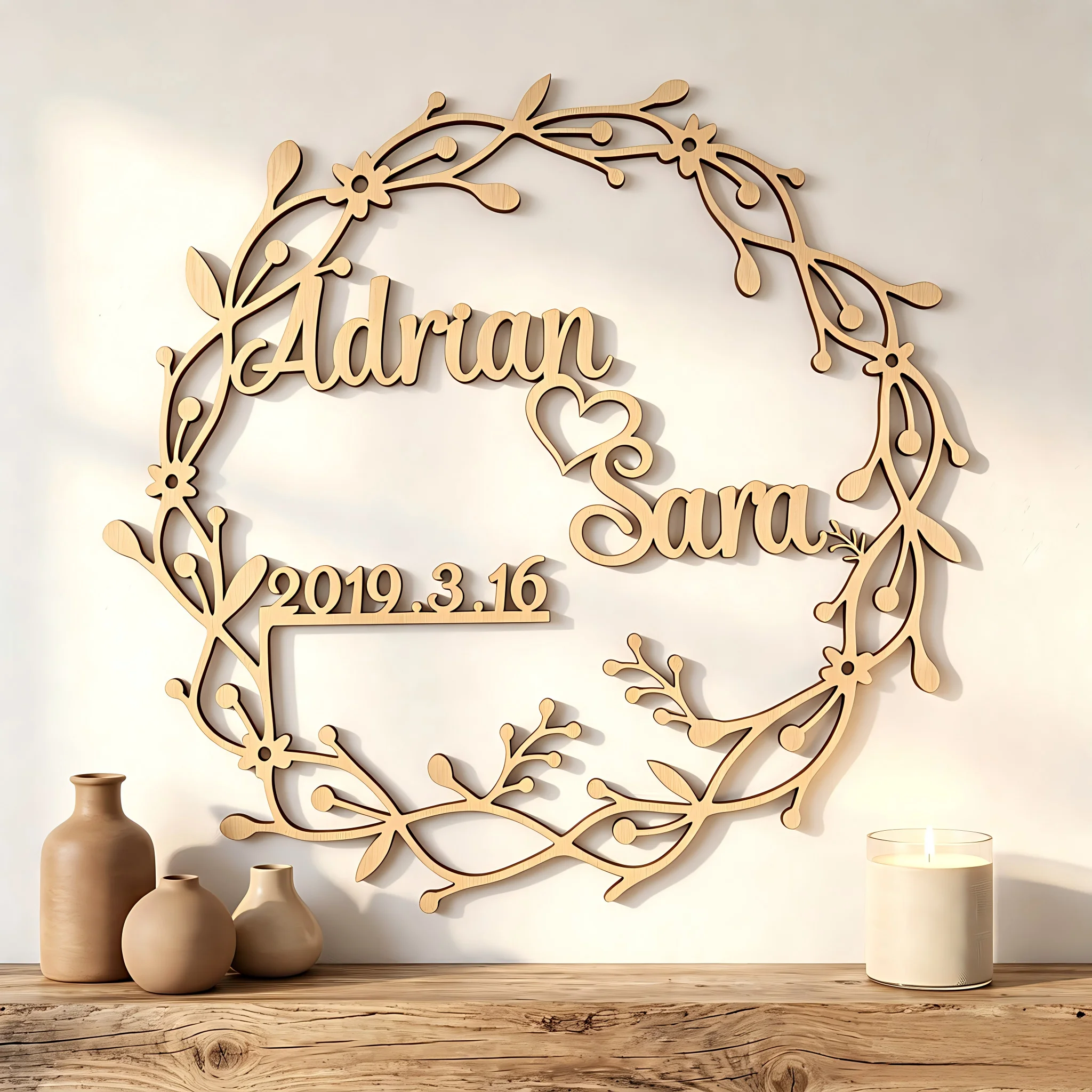 Baby Nursery Baby - 1Pc Custom Floral Wreath Couple Wooden