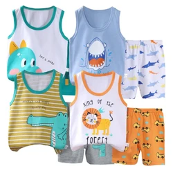 Cartoon Dinosaur Vest+Shorts 2-Piece Clothing Set Pajamas Summer Kids Baby Boys Girls Cotton Casual Tracksuit Clothes Suit 1-6 Y